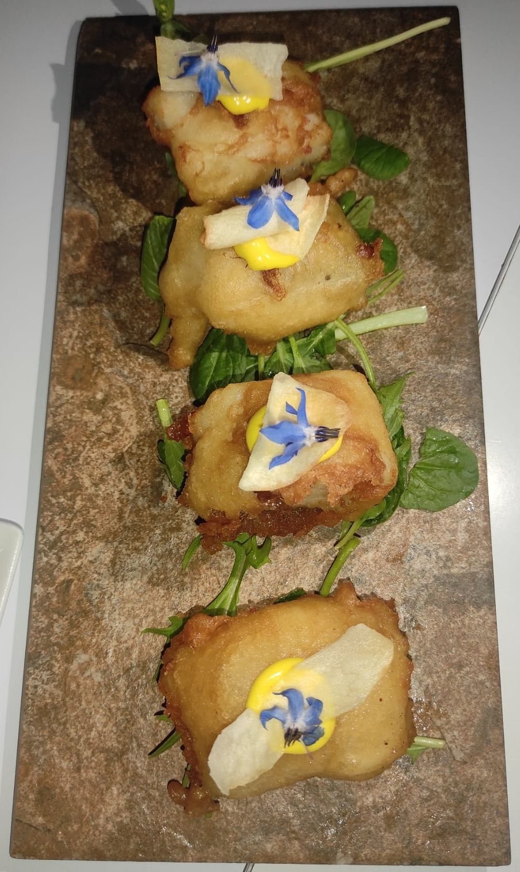 Morue en tempura, mayonnaise au kimchi