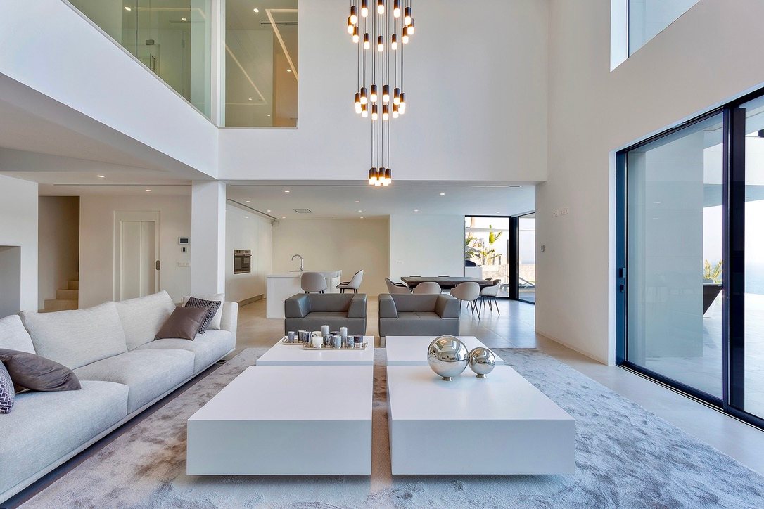 Villa Wolfie, Jávea: double-height living room